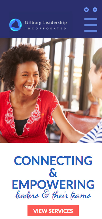 A screenshot of the mobile version of the Gilburg Leadership website